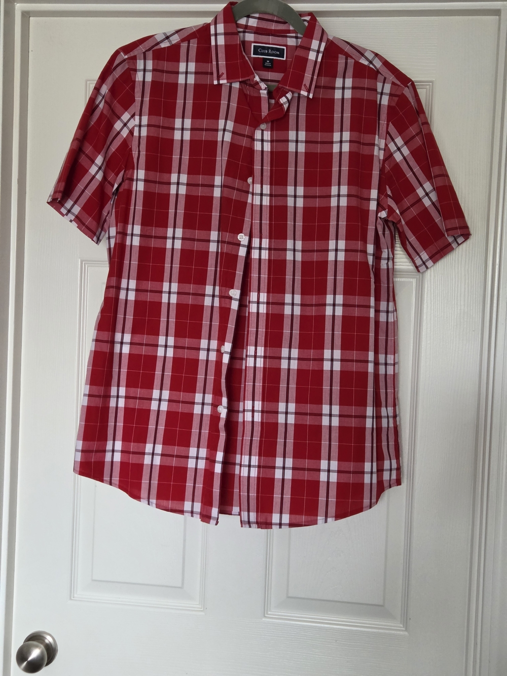 Club Room Red and White Plaid Short-Sleeve Button-Down Shirt